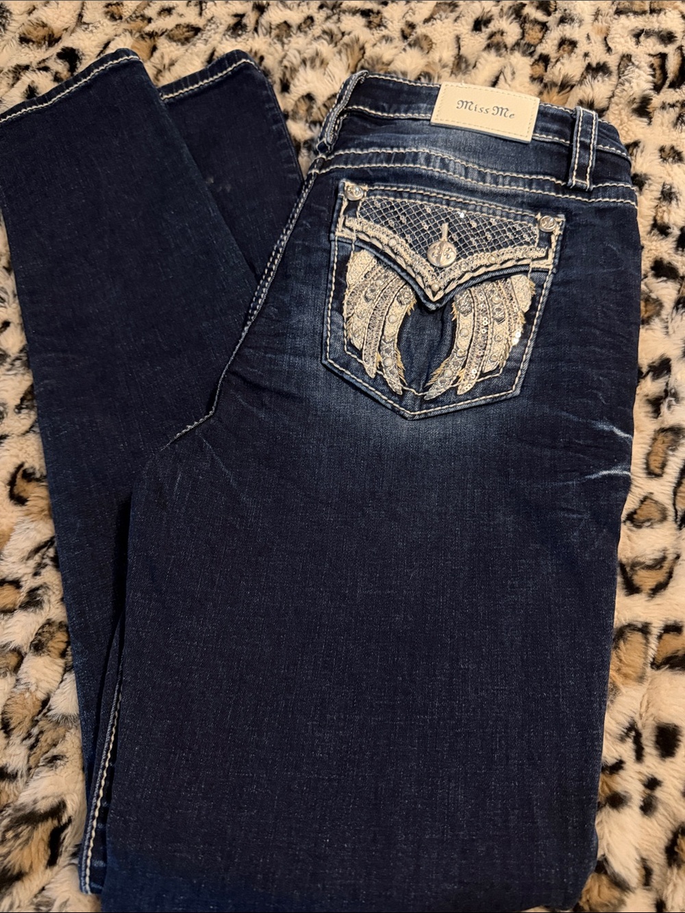 Miss Me Dark Blue Skinny Jeans with Embroidered Pocket